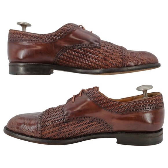 Mezlan Exotic Mens 12M Brown Crocodile Woven Leather Cap-toe Derby Dress Shoes - Picture 6 of 10
